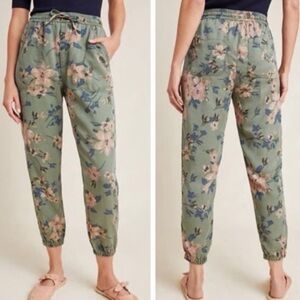 ANTHROPOLOGIE Orana Olive Green Floral Joggers